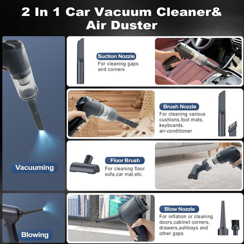 Mini Handheld Vacuum Cordless, Car Vacuum Cleaner Portable Rechargeable 3 in 1 Dust Buster & Air Blower & Pump, High Power Small Car Vacuum Cordle...