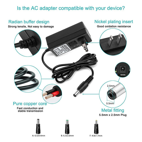 Massage Gun AC DC Power Adapter 18V 2A 1.5A 1A 0.5A Compatible with Naipo, Sharper Image, Hyperice Hypervolt GO Model 55000 001-00 and More 18V Ma...