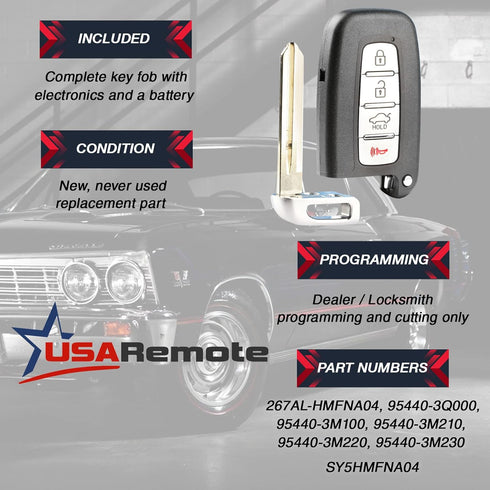 Key Fob fits Hyundai Kia Smart Keyless Entry Remote 2010 2011 2012 2013 2014 2015 (SY5HMFNA04)...