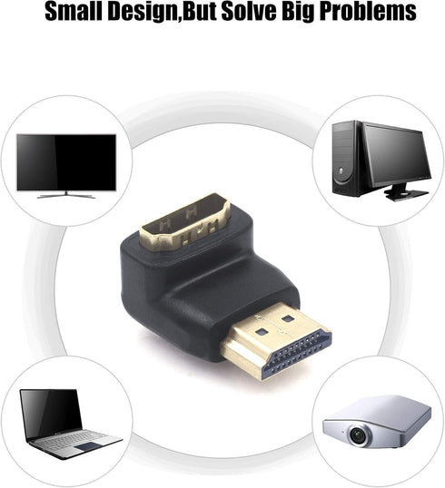 VCE HDMI 90 Degree Adapter 2-Pack, Right Angle HDMI Adapter Male to Female L-Shape Connector with 4K@60Hz, 3D for TV Stick, HDTV, PC...