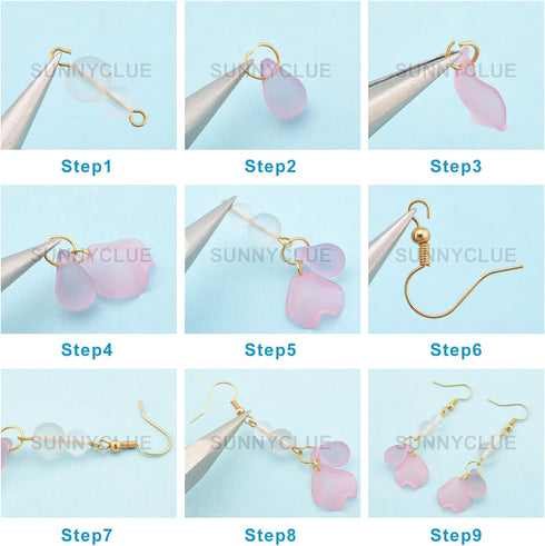 SUNNYCLUE 1 Box DIY 10 Pairs Frosted Acrylic Calla Lily Flower Dangle Earring Making Kits Pink White Acrylic Flower Beads Caps Pendants with Earri...