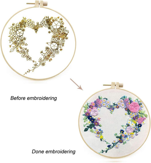 Maydear Embroidery Kit for Beginners Adults with Flower Pattern, Cross Stitch Kits, French Stamped Embroidery Starter Kit Including Embroidery Hoo...