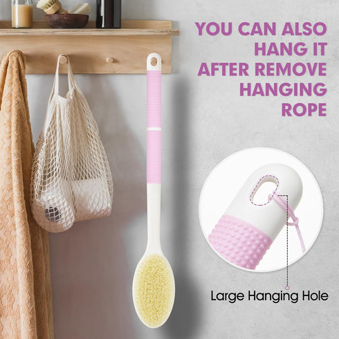 Body Scrubber Anti Slip for Shower,Shower Brush Long Handle with Stiff and Soft Bristles,Body Wash Exfoliating Back Scrubber for Bath or Dry Brush...