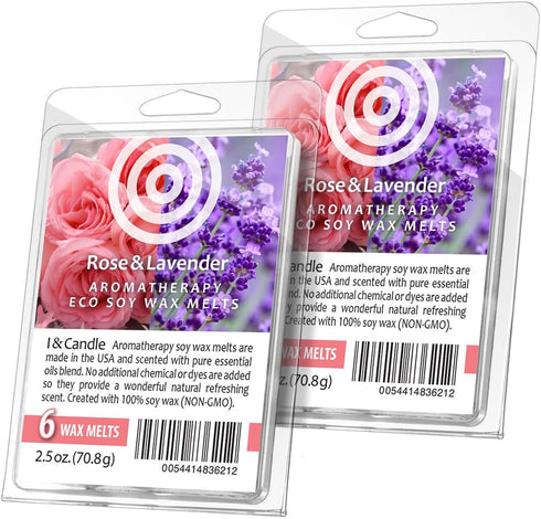 I & CANDLE, Aromatherapy Wax Melts. 100% Soy Wax (Non-GMO) - Rose & Lavender (2 Pack)...