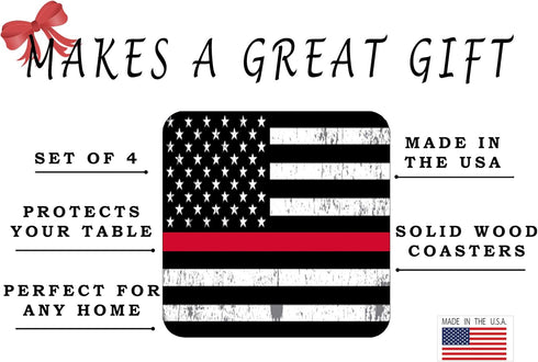 Rogue River Tactical Thin Red Line USA Flag Tattered Drink Coaster Set of 4 Gift for Firefighter Fire Department FD Home Kitchen Barware...