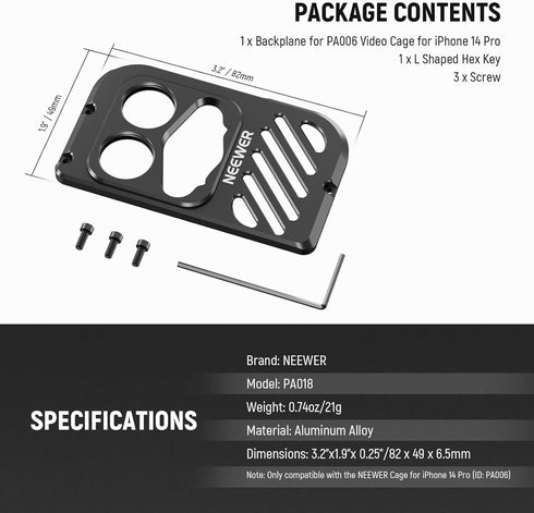 NEEWER Lens Backplane Compatible with iPhone 14 Pro Phone Cage NEEWER PA006, Aluminum External Lens Mount with 17mm Threaded M Lens Mount Unaffect...