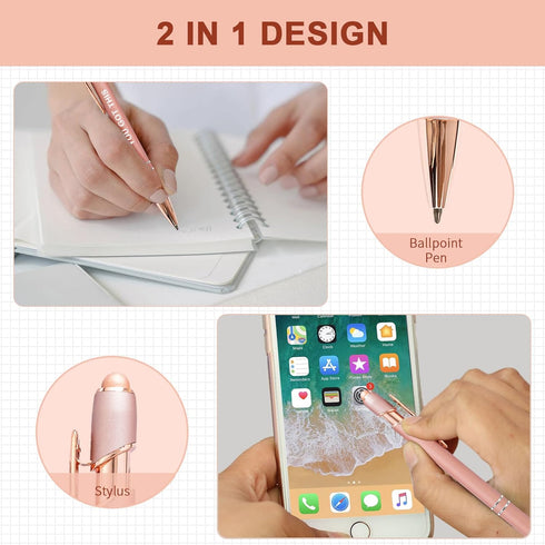 Stylus Pens for Touch Screens, 12 Pack Rose Gold Inspirational Pens, 1.0mm Medium Point BallPoint Pens, Cute Pens Nurse Gifts Office Supplies for ...