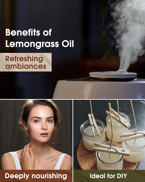 Lemongrass Essential Oil - 10 mL (1/3 oz) - Pure, Natural, Therapeutic Grade - for Diffuser, Massage, Skin & Hair Care - Fresh and Lemony Scent...