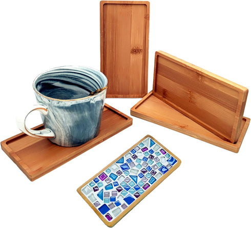 4PCS Mosaic Bamboo Coasters for Crafts, Blank Base Trays, Drinking Cup Coaster, Plant Coaster, Art Plate,DIY Mosaic Supplies (Rectangle)...