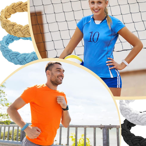 4 Pieces Sailor Knot Bracelet Nautical Rope Cotton Bracelet Large Braided Bracelet White Black Blue Brown Fisherman Bracelet for Men Women Handmad...