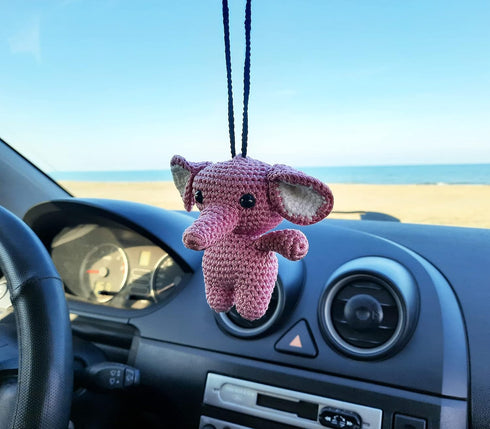 Elephant Cute Ornament, Car Rearview Mirror Hanging Decorations, Automotive Crochet Handmade Holder Accessories, Bag Ornament....
