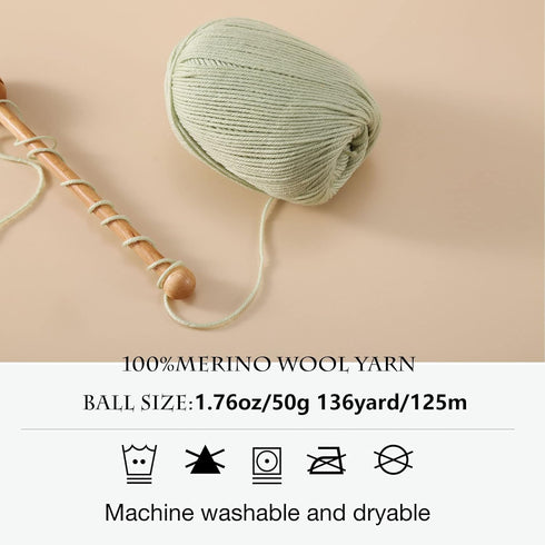 1PCS 100% Merino Wool Yarn for Crocheting,4-Ply Yarn for Knitting,Crochet Yarn Knitting Yarn for Sweater,Scarf?Hat,Socks,Blankets(Cabbage Green).....