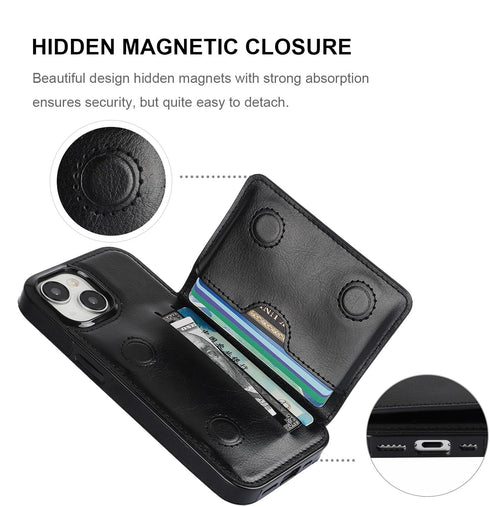 KIHUWEY Compatible with iPhone 15 Wallet Case Credit Card Holder, Premium Leather Kickstand Flip Hidden Magnetic Clasp Durable Shockproof Protecti...
