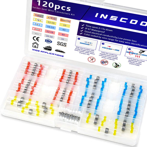 120pcs Seal Wire Connectors, Heat Shrink Self Solder Connectors, Waterproof Butt Splice Wire Terminals Best for Repair and Electrical Maintenance,...