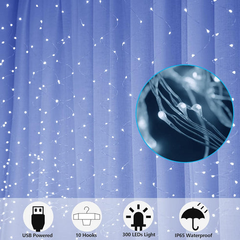 HOME LIGHTING Window Curtain String Lights, 300 LED 8 Lighting Modes Fairy Copper Light with Remote, USB Powered Waterproof for Christmas Bedroom ...