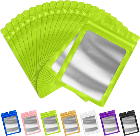FUNFERY 100 Pack Mylar Resealable Bags Foil Packaging Bags with Clear Window,Zipper Pouch Smell Proof Bags for Food Storage,Cookies,Sample,Small B...
