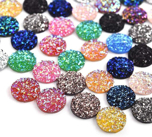 120 Pieces 12 Colors Round Flat Back Resin Cabochon Cameo Faux Druzy Cabochons for Jewelry Making (12mm)...