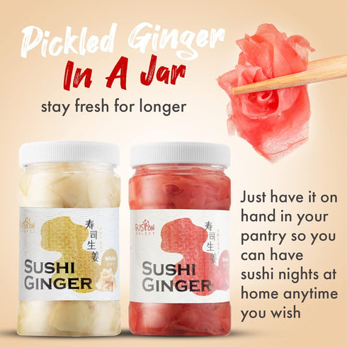 Fusion Select Sushi Ginger - Natural Sliced Gari, Pickled Ginger for Sushi - No MSG, Non-GMO - Spicy, Sour, Sweet & Salty Taste Notes - Side Dish ...