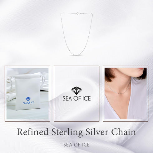 SEA OF ICE Sterling Silver 1mm Diamond-Cut Bar Station Rolo Chain Necklace For Women, Size 14" - 36" Italy...