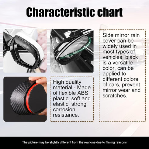 2 Pcs Car Rear View Side Mirror Rain Eyebrow, Car Exterior Trim Accessories, Carbon Fiber Rear View Mirror Visor Guard Car Side Mirror Rain Eyebro...
