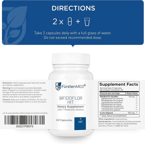 FuerstenMED® Bifidoflor HIT - Probiotic Supplement - Lactobacillus Salivarius, Gasseri, Rhamnosus & 4 Bifidobacterium Probiotic - Normal Gut Diges...