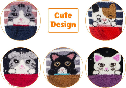 YSense Fuzzy Socks for Women 5 Pairs Warm Fluffy Winter Stocking Soft Cute Cat Animal Socks...
