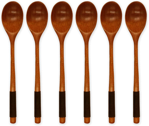 6 Pieces Wooden Spoons for Eating, Muulaii Wood Soup Spoons Long Handle Spoon with Japanese Style Kitchen Utensil for Korean Food Cooking Mixing S...