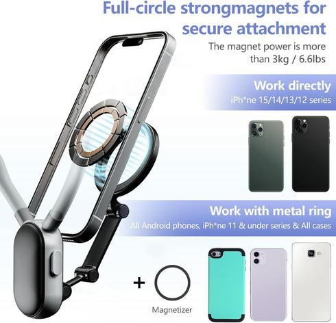 Magnetic Neck Phone Holder, Phone Neck Mount, Magnetic Neck Mount for Phones, Hand Free POV/Vlog Phone Holder, iPhone Chest Mount, Video Recording...