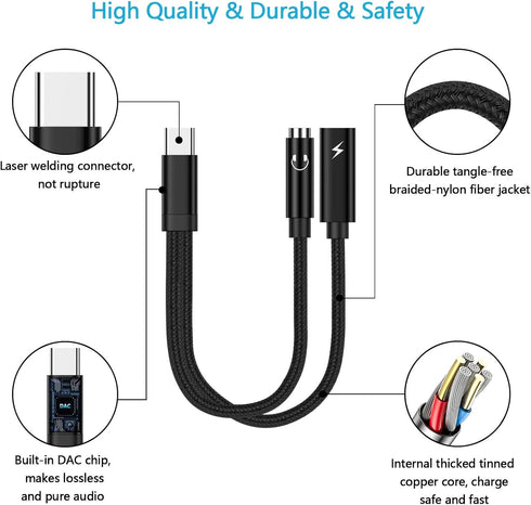 1Pack USB C to 3.5mm Headphone Earbud Jack Adapter, Type C Audio Adapter Dongle for iPhone 15 Plus Pro Max, Samsung Galaxy S24 S23 S22 S21 S20 5G ...