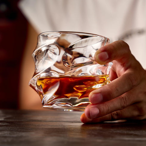 12 oz Hand Blown Crystal Whiskey Glasses Set of 4, Unique Cognac Glass, Heavy Thick Bottom Bar Glass for Scotch Bourbon Rum Gin Water Cocktail,Gif...