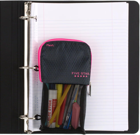 Five Star Pencil Pouch, Pen Case, Storage Organizer for School Supplies Earbuds Chargers Cables Makeup, Stand 'N Store, Fits 3 Ring Binder, Navy/P...