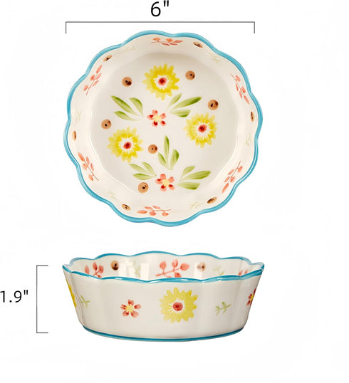 Premium Cat Food Bowl Set of 2, 6” Ceramic Cat Water Bowl, Cute Cat Bowls for Indoor Cats, Shallow Weighted Cat Dishes for Wet Food, Whisker Fatig...