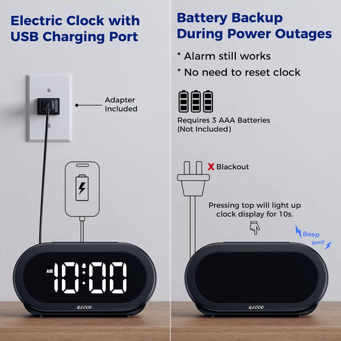 uscce Small Digital Clock for Bedroom: 6 Dimmable Brightness 4 Alarm Volume - Plug in Clock with Easy Operation for Bedside Desk...