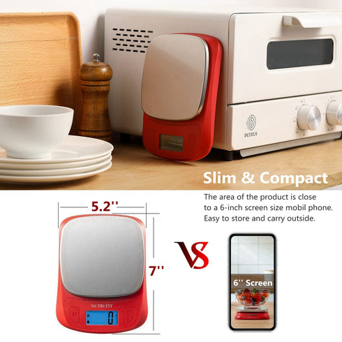NUTRI FIT Ultra Slim Food Scale Digital Kitchen 1g Increment Measure in lb oz ml High Precision Weight in Grams and oz for Coffee Making, Meal Pre...