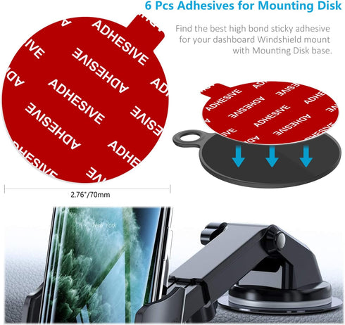 Sticky Adhesive Replacement for Windshield Camera Holder, 6pcs 2.76"(70mm) VHB Circle Double-Sided Adhesive Tapes for Dashboard Suction Cup Mount,...
