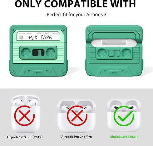 MOFREE for AirPods 3rd Generation Case Cover with Cleaner Kit, Cassette Tape Design Soft Silicone Shock-Absorbing Protective Cover for Apple AirPo...