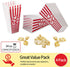 Plastic Popcorn Containers Red & White Striped Retro Style Reusable Popcorn Boxes for Movie Night 4”x8” (4 Pack)...
