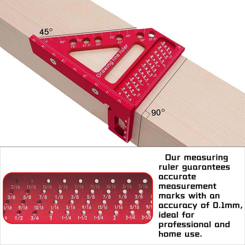 Little World 3D Multi-Angle Measuring Ruler - 45/90 Degree Aluminum Alloy Woodworking Square Protractor, Drawing Line Ruler, Durable Aluminum Allo...