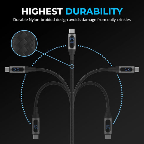 SABRENT USB C to USB C Charging Cable with Smart Display, 2M/6.6FT Long, E-Marker Chip, 100W Charging and 480Mbps Data Transfer Speeds, for Laptop...