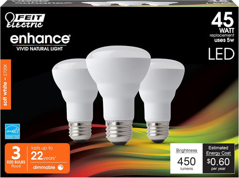 Feit Electric R20 LED Light Bulb, 45W Equivalent, Dimmable, 2700K Soft White, 450 Lumens, 90 CRI, E26 Base, Damp Rated, Recessed and Track Lightin...