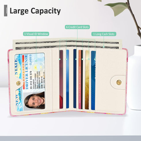 Nipichsha Womens Wallet, Small Slim RFID Credit Card Wallet for Women, Leather Compact Bifold Wallet with Zipper Coin Pocket, Cute Card Holder Wal...