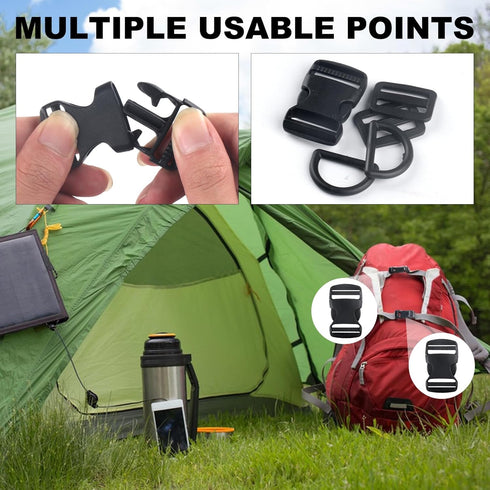 32 Pcs 1.5" Plastic Buckles for Straps, Include 8 Quick Side Release Buckle & 8 Tri-glide Slides Clips & 16 D Rings, Adjustable Heavy Duty Backpac...