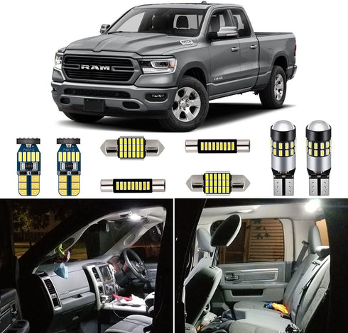 12 Piece White Interior LED Lights Kit for 2019 2020 2021 Dodge Ram 1500 2500 3500 Super Bright 6000K Interior LED Light Bulbs Package + Install T...