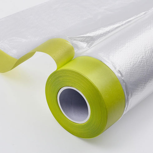 LLPT Tape and Drape 25.6”(Unfolded) x 66 Ft Each 2 Pack Pre-Taped Masking Film 2.4 Mil Painters Plastic Drop Cloth for Auto Wall Furniture Paintin...