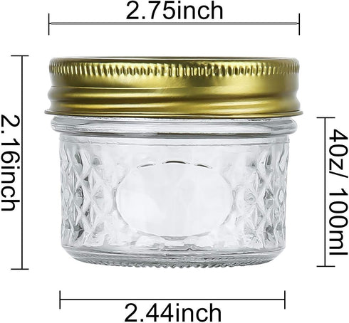 Encheng 4oz Glass Jars With Regular Lids,Mini Wide Mouth Mason Jars,Clear Small Canning Jars With Gold Lids,Canning Jars For Honey,Herbs,Jam,Jelly...