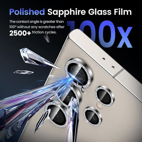 Tensea (3+2PCS) for Samsung Galaxy S24 Ultra 5G Camera Lens Protector, 9H Tempered Glass Camera Cover Screen Protector Metal Individual Ring for S...