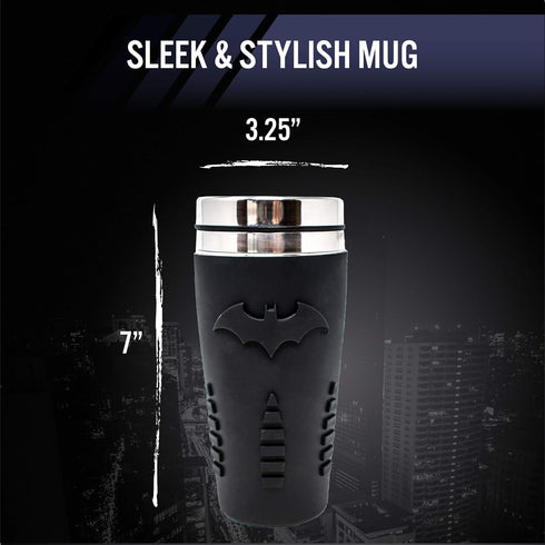 Paladone Batman Travel Mug with Silicone Grip Sleeve, 15oz, Insulated Stainless Steel Tumbler with Lid, Officially Licensed DC Comics Coffee Mug...