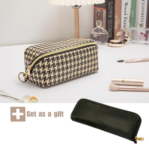 Makeup Bag, Houndstooth Checkered Makeup Bag, Flat Lay Makeup Bag, Travel Make Up Bag Organizer, Travel Toiletry Bag, Brush Bag, Travel Essentials...