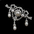 Magnificent Vintage Clear White Ribbon Trio Pearl Drop Brooch Pin Edwardian Jewelry...