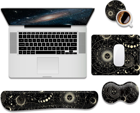 Keyboard Wrist Rest Support + Mouse Pad + Mouse Wrist Rest + Coaster, 4 PCS Set Ergonomic Memory Foam Mousepad with Durable Anti-Slip Rubber Base ...